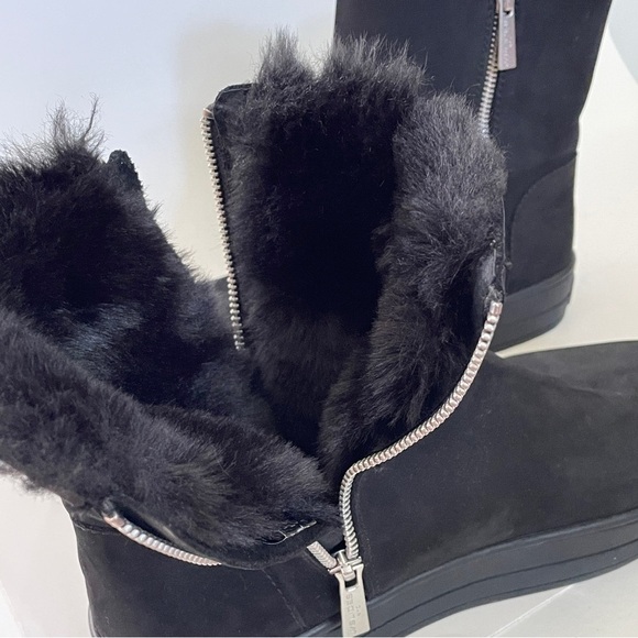 J Slides NYC Henley Winter Boots Black Leather Nubuck Faux Fur Lined Zip 10 - Picture 9 of 12